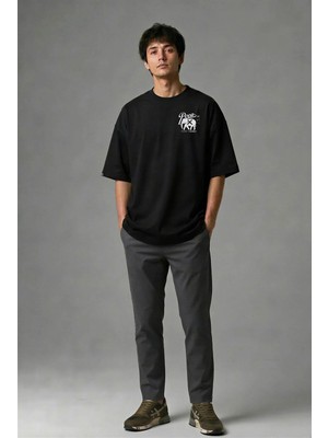 Posh Cabal G01096 Baskılı Oversize Siyah Erkek T-Shirt