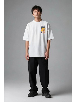 Posh Cabal G03067 Baskılı Oversize Beyaz Erkek T-Shirt