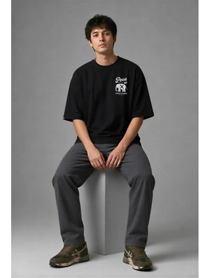 Posh Cabal G01095 Baskılı Oversize Siyah Erkek T-Shirt