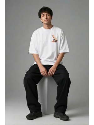 Posh Cabal G02140 Baskılı Oversize Beyaz Erkek T-Shirt
