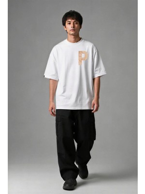 Posh Cabal G02118 Baskılı Oversize Beyaz Erkek T-Shirt