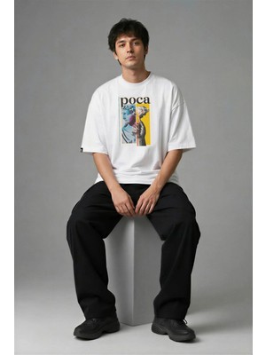Posh Cabal F02085 Baskılı Oversize Beyaz Erkek T-Shirt