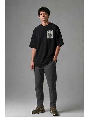 Posh Cabal G01109 Baskılı Oversize Siyah Erkek T-Shirt