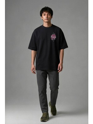 Posh Cabal G02003 Baskılı Oversize Siyah Erkek T-Shirt