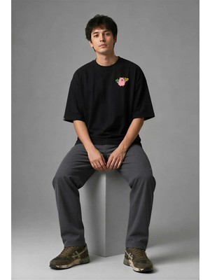 Posh Cabal G02025 Baskılı Oversize Siyah Erkek T-Shirt