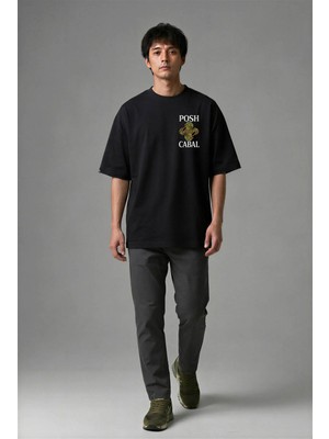 Posh Cabal G01028 Baskılı Oversize Siyah Erkek T-Shirt