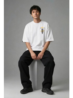 Posh Cabal G02080 Baskılı Oversize Beyaz Erkek T-Shirt