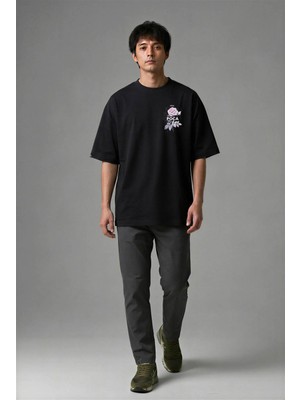 Posh Cabal G01008 Baskılı Oversize Siyah Erkek T-Shirt