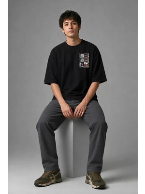 Posh Cabal G01045 Baskılı Oversize Siyah Erkek T-Shirt