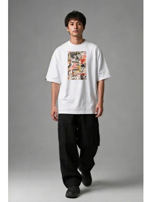 Posh Cabal F02053 Baskılı Oversize Beyaz Erkek T-Shirt
