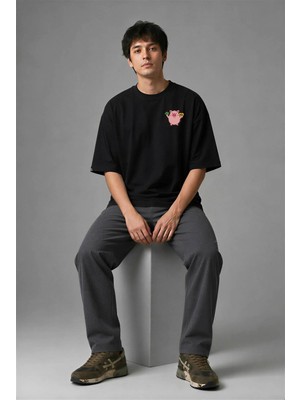 Posh Cabal G02020 Baskılı Oversize Siyah Erkek T-Shirt
