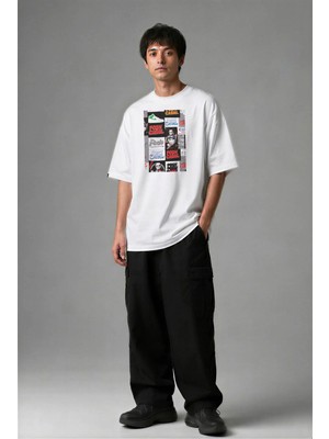 Posh Cabal F03084 Baskılı Oversize Beyaz Erkek T-Shirt