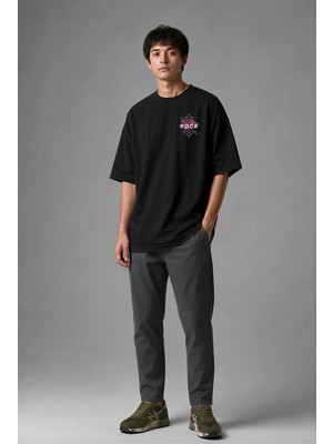 Posh Cabal G01019 Baskılı Oversize Siyah Erkek T-Shirt