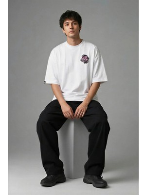 Posh Cabal G02010 Baskılı Oversize Beyaz Erkek T-Shirt