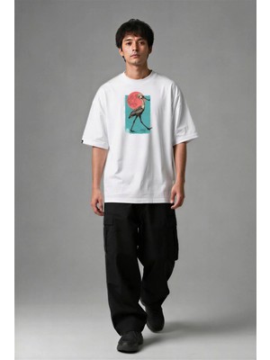 Posh Cabal F02123 Baskılı Oversize Beyaz Erkek T-Shirt