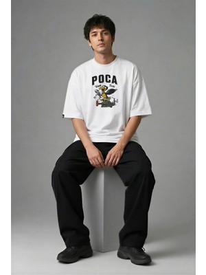 Posh Cabal F03090 Baskılı Oversize Beyaz Erkek T-Shirt