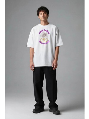 Posh Cabal F02092 Baskılı Oversize Beyaz Erkek T-Shirt