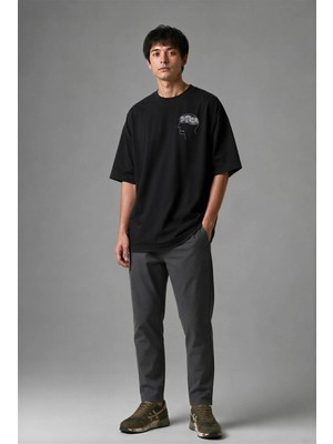 Posh Cabal G02044 Baskılı Oversize Siyah Erkek T-Shirt