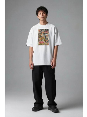 Posh Cabal F02052 Baskılı Oversize Beyaz Erkek T-Shirt