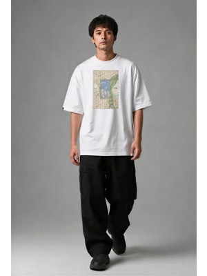 Posh Cabal F02103 Baskılı Oversize Beyaz Erkek T-Shirt
