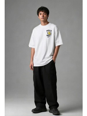 Posh Cabal G03089 Baskılı Oversize Beyaz Erkek T-Shirt