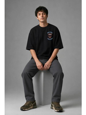 Posh Cabal G01060 Baskılı Oversize Siyah Erkek T-Shirt