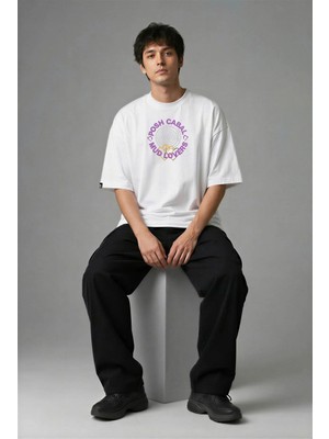 Posh Cabal F02095 Baskılı Oversize Beyaz Erkek T-Shirt
