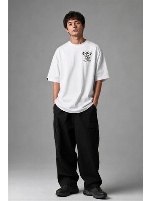 Posh Cabal G03091 Baskılı Oversize Beyaz Erkek T-Shirt