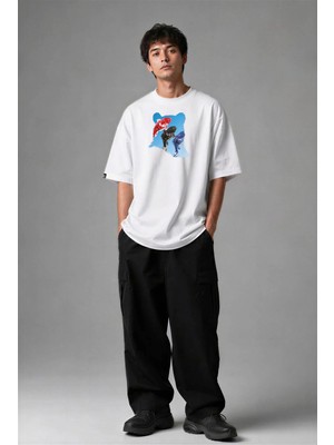 Posh Cabal F02056 Baskılı Oversize Beyaz Erkek T-Shirt