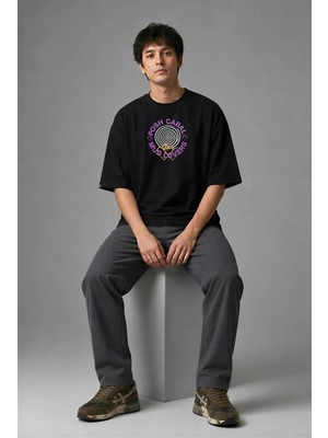 Posh Cabal F02095 Baskılı Oversize Siyah Erkek T-Shirt