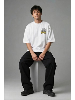 Posh Cabal G03020 Baskılı Oversize Beyaz Erkek T-Shirt