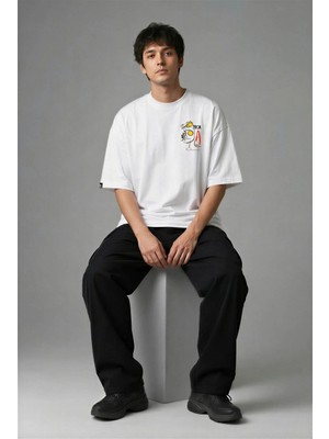 Posh Cabal G03030 Baskılı Oversize Beyaz Erkek T-Shirt