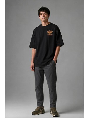 Posh Cabal G02069 Baskılı Oversize Siyah Erkek T-Shirt
