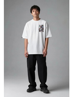 Posh Cabal G03082 Baskılı Oversize Beyaz Erkek T-Shirt