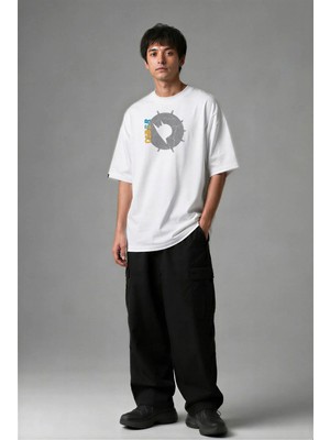 Posh Cabal F02064 Baskılı Oversize Beyaz Erkek T-Shirt