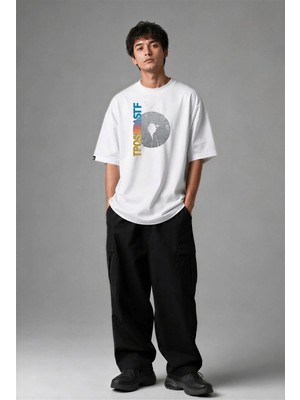 Posh Cabal F02066 Baskılı Oversize Beyaz Erkek T-Shirt