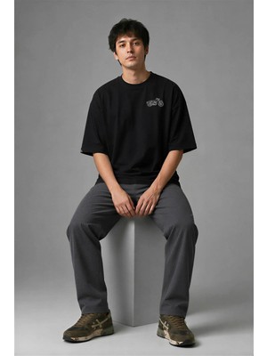 Posh Cabal G01070 Baskılı Oversize Siyah Erkek T-Shirt