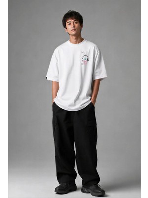 Posh Cabal G03041 Baskılı Oversize Beyaz Erkek T-Shirt