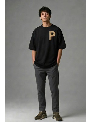 Posh Cabal G02116 Baskılı Oversize Siyah Erkek T-Shirt