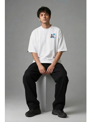 Posh Cabal G03070 Baskılı Oversize Beyaz Erkek T-Shirt