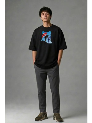 Posh Cabal F02056 Baskılı Oversize Siyah Erkek T-Shirt