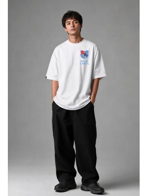 Posh Cabal G02061 Baskılı Oversize Beyaz Erkek T-Shirt