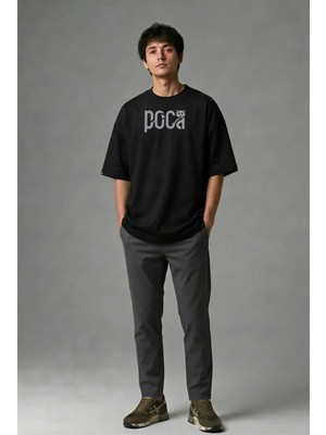 Posh Cabal F02091 Baskılı Oversize Siyah Erkek T-Shirt