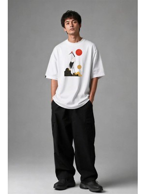 Posh Cabal F02076 Baskılı Oversize Beyaz Erkek T-Shirt