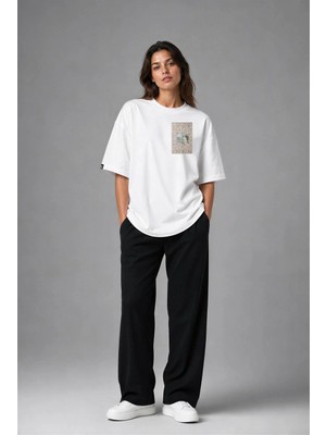 Posh Cabal G02106 Baskılı Oversize Beyaz Kadın T-Shirt