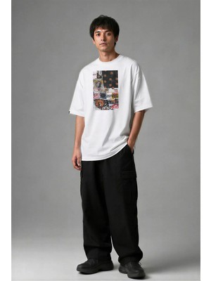 Posh Cabal F02054 Baskılı Oversize Beyaz Erkek T-Shirt