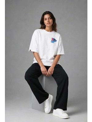 Posh Cabal G02060 Baskılı Oversize Beyaz Kadın T-Shirt
