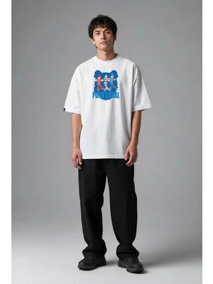 Posh Cabal F02062 Baskılı Oversize Beyaz Erkek T-Shirt