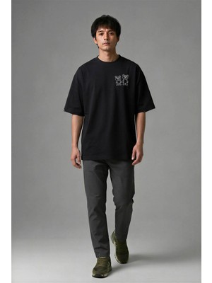Posh Cabal G01093 Baskılı Oversize Siyah Erkek T-Shirt