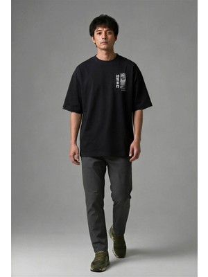 Posh Cabal G01103 Baskılı Oversize Siyah Erkek T-Shirt